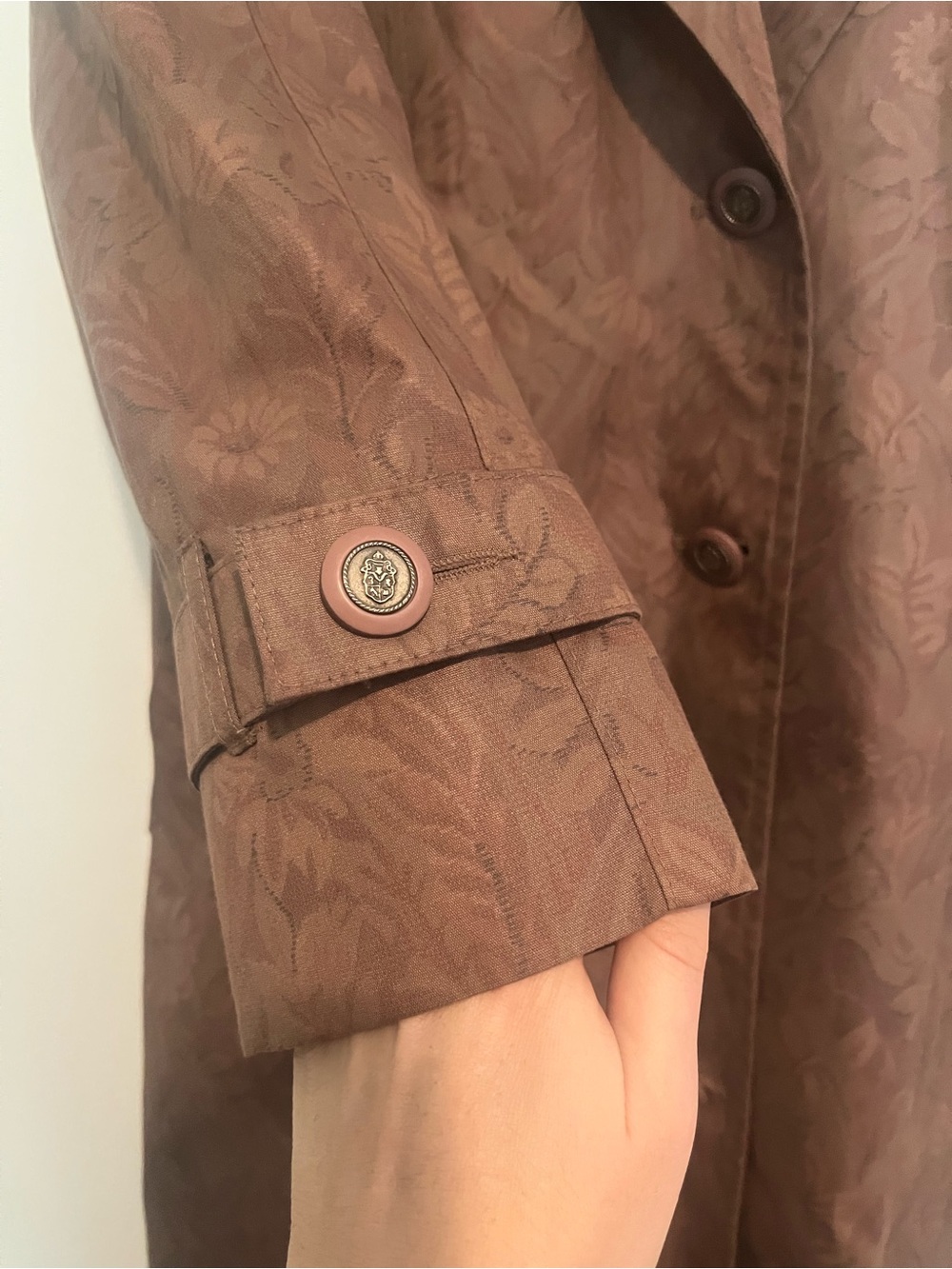 London Fog Vintage Women's Brown Floral Patterned Long Trench Coat